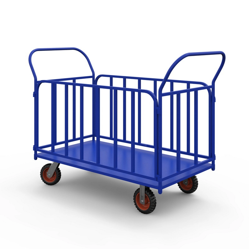 фото тележка платформенная с трубчатыми бортами тб 4 (600х1200) г/п 700 кг.200 литая протекторная резина