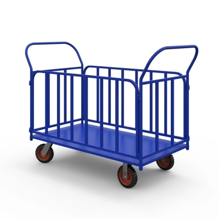 фото тележка платформенная с трубчатыми бортами тб 4 (600х1200) г/п 700 кг.200 литая протекторная резина